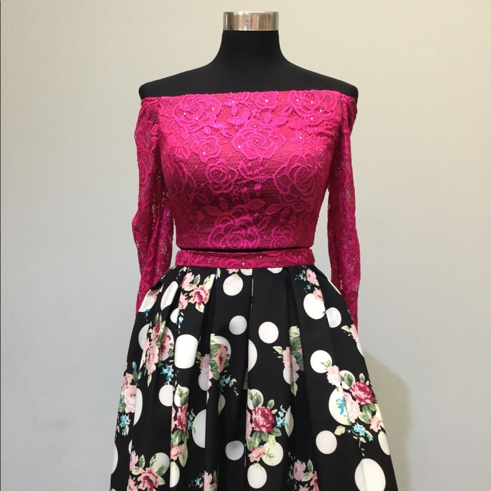 Fushia Two pieces short homecoming dress
